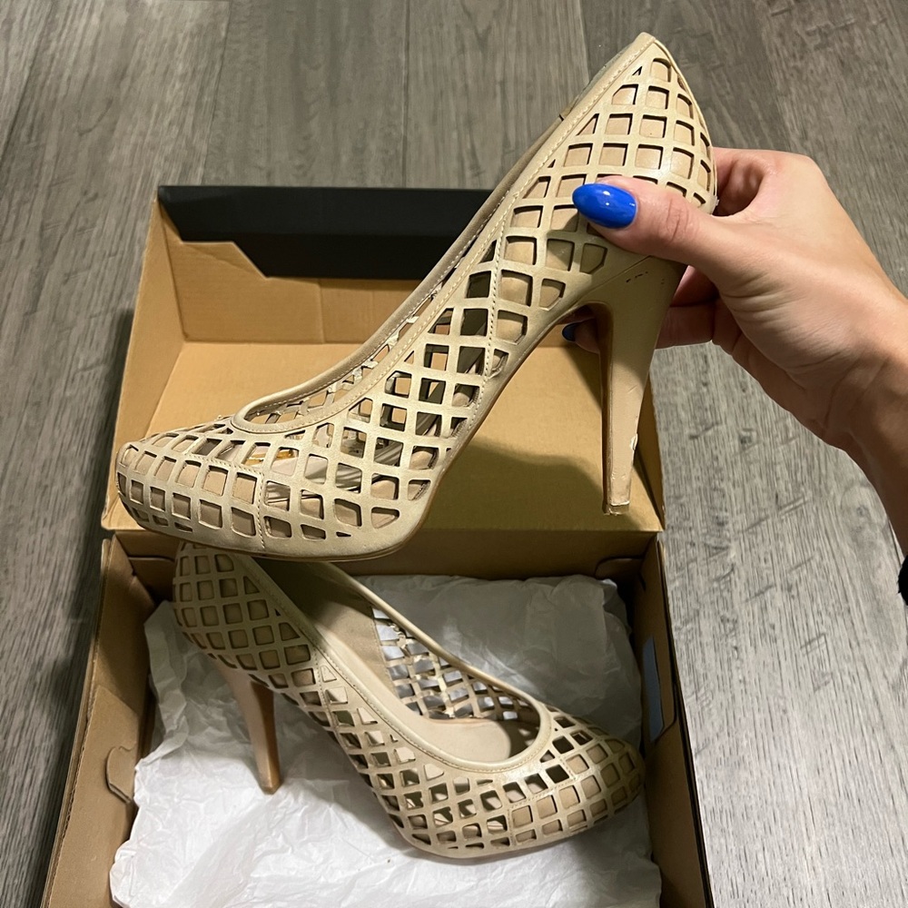 Nude Mesh Cutout Heels